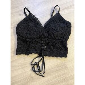 Julia by Love J Black Floral Lace Lace-Up Crop Top Women 1X AJ500X